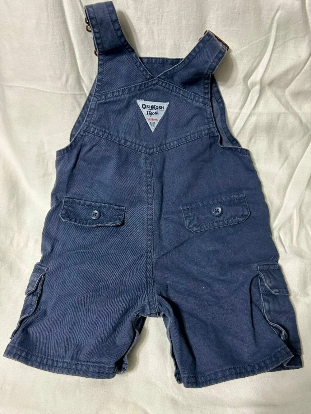 18 month Oshkosh B'gosh Denim Navy Overall Shorts with cargo pockets Like New